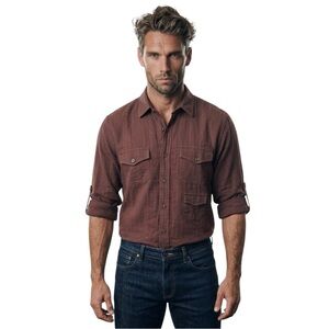 🌵 TRINA TURK Men’s M Brown Cotton Shirt – West‎ Coast Cool